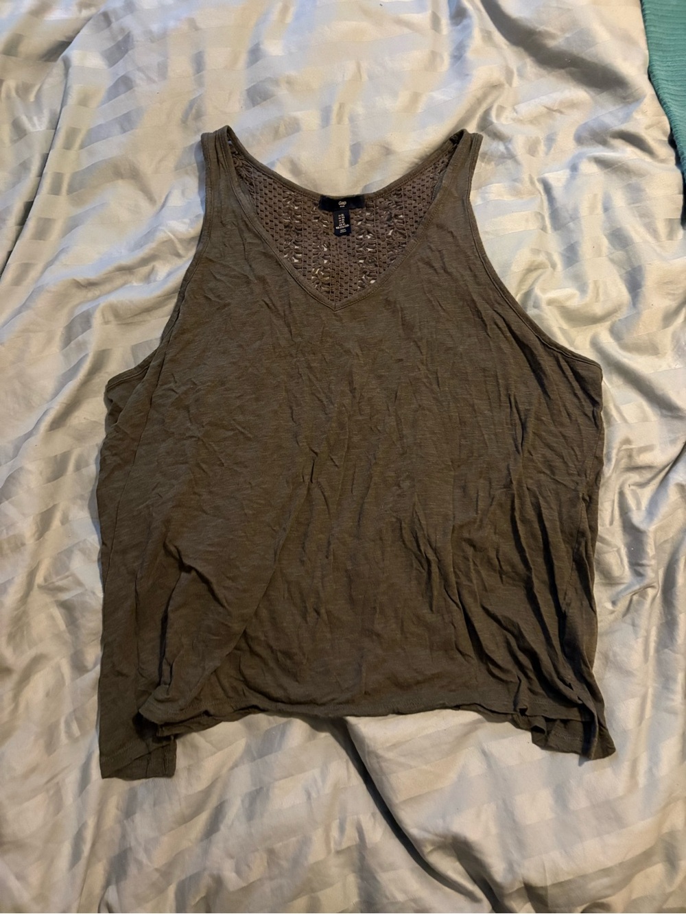 Gap crochet back racerback tank top Large L green brown grey